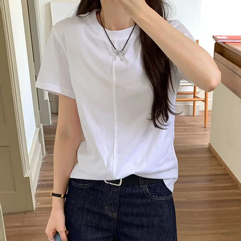 

Basic White Tees Cotton Short Sleeve T-shirt For Women Summer Korean Fashion Woman Clothing Tops Mujer O Neck Casual Tshirts