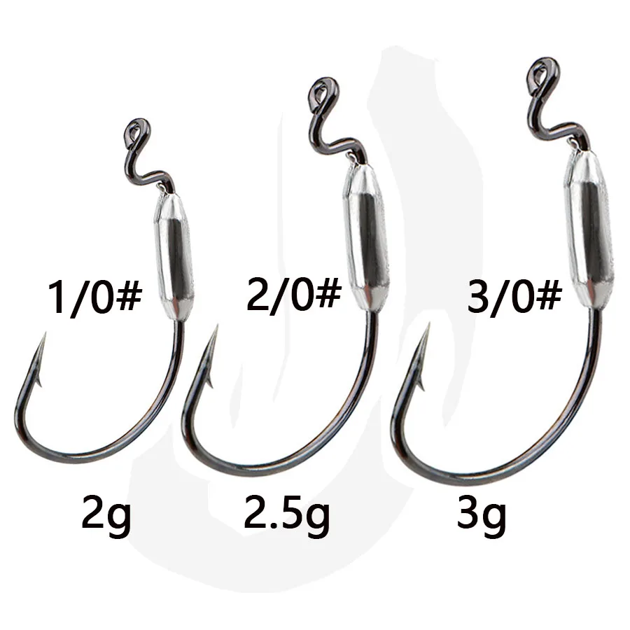 5pcs Soft Worm Lure Fish Hook 1/0# 2/0# 3/0# Offset Fishing Hook High Carbon Steel Wide Crank Fishhook 2g 2.5g 3g