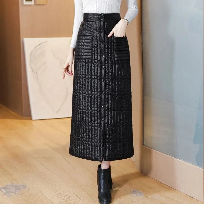 2024 New Spring Autumn Warm Windproof Down Cotton Skirt, For Women Clothes, Winter Mom's One piece hip Buttocks Wrap Skirts ,16