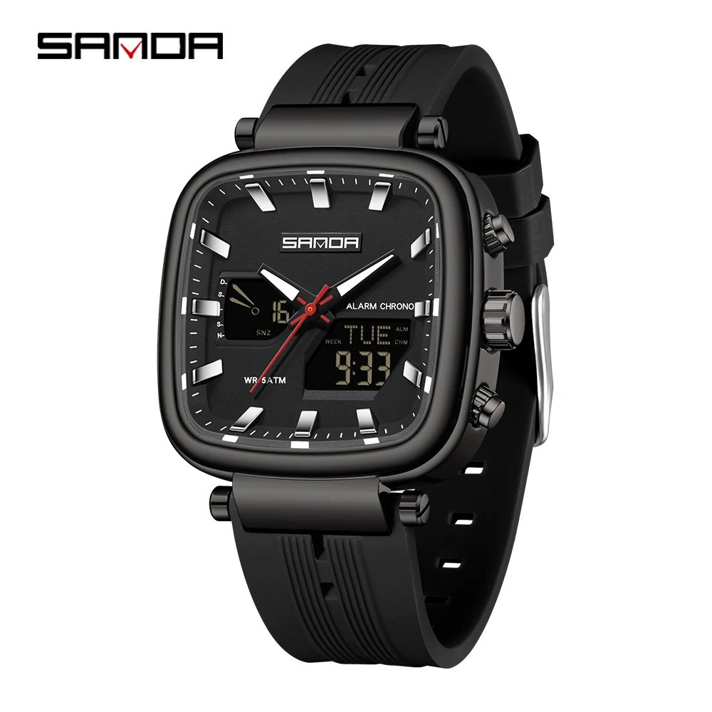 Mode SANDA nouveau 6282 montre électronique de luxe pour hommes double moniteur sport étanche veilleuse montre électronique pour hommes