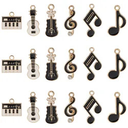 PandaHall 30Pcs 6 Styles Enamel Musical Charms Black & White Color Instrument Museic Symbol Charms for DIY Bracelet Jewelry Make