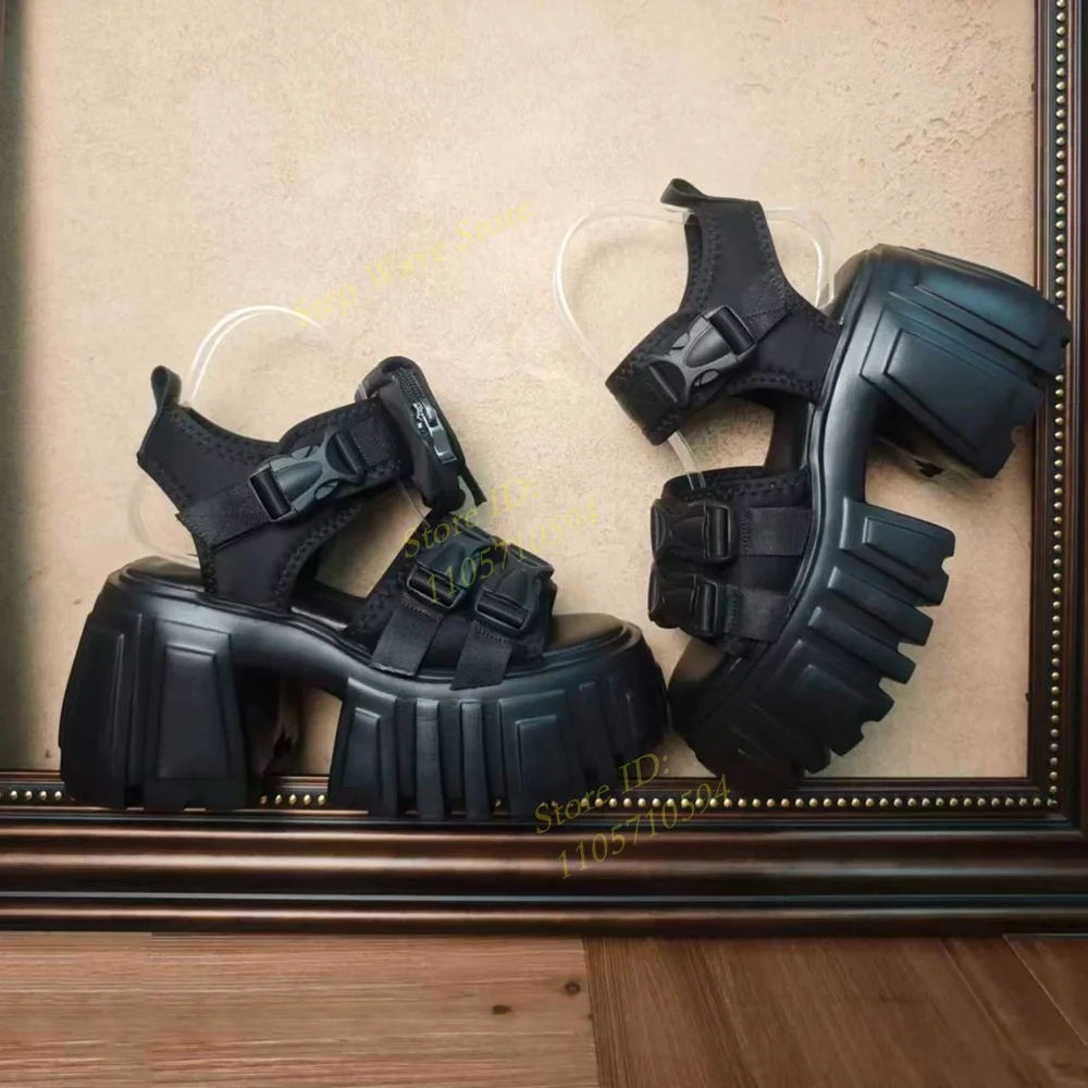 Thick Sole Block High Heel Sandals Ankle Buckle Strap Open Toe Black Handmade Runway 2026 Summer Women Dress Shoes Custom Made