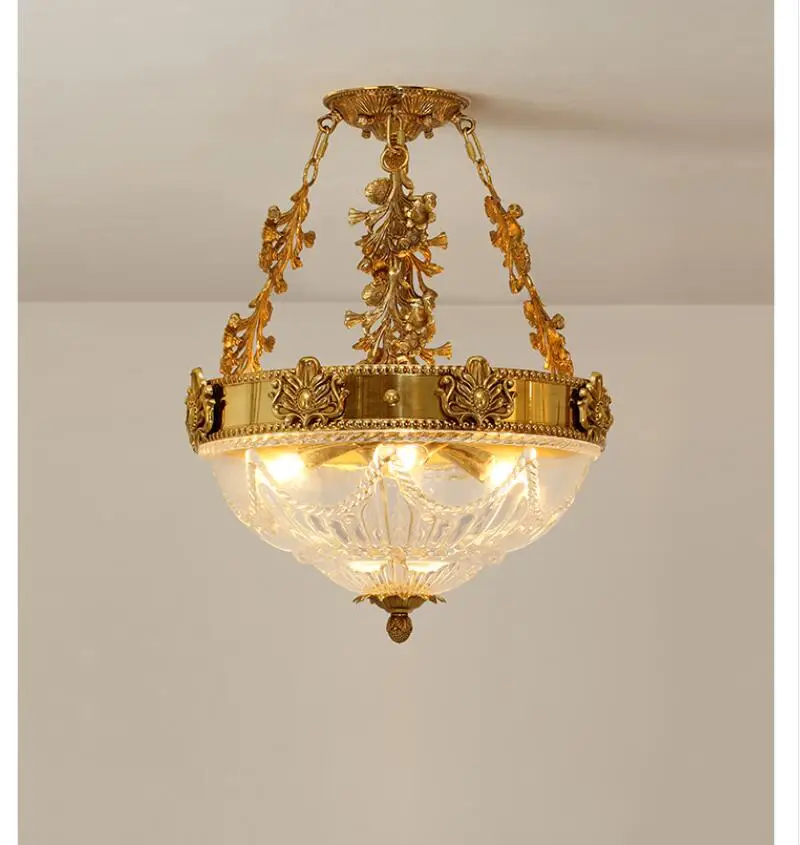 

European Copper Semi-Ceiling Lamp D42cm French Golden Ceiling Lamp For Living Room Bedroom Dining Room Kitchen Villa Glass Light