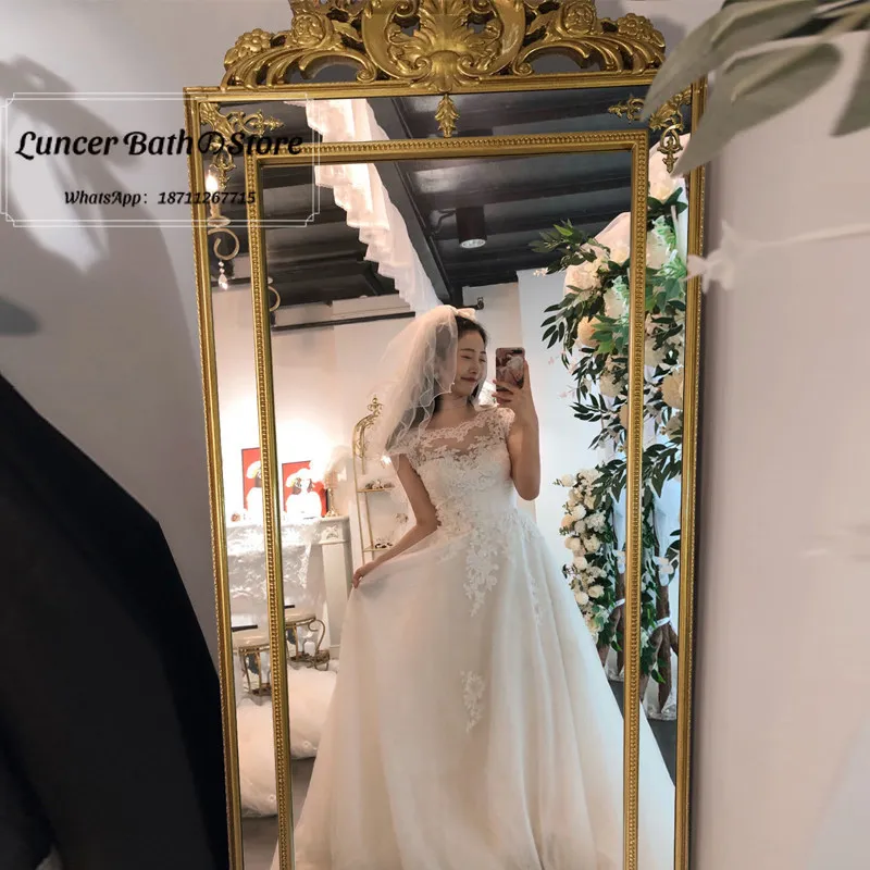 French retro full-length mirror home art engraved clothing store fitting mirror wall-mounted mirror