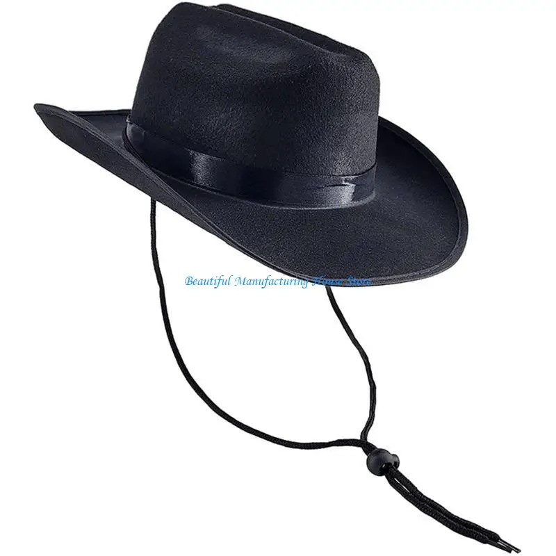 

E56A Unisex Retro Cowboy Hat Western Large Brim Hat Hats Fedora Felt Cowgirl Hat