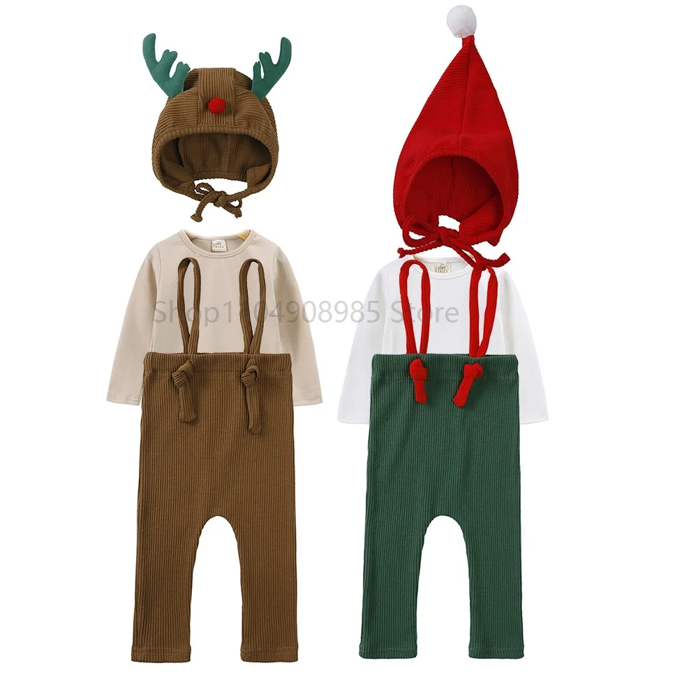 OP 2025 Baby Christmas Cosplay Rompers Red Brown Newborn Baby Bodysuit Outfit Infant Baby Santa Claus Costume