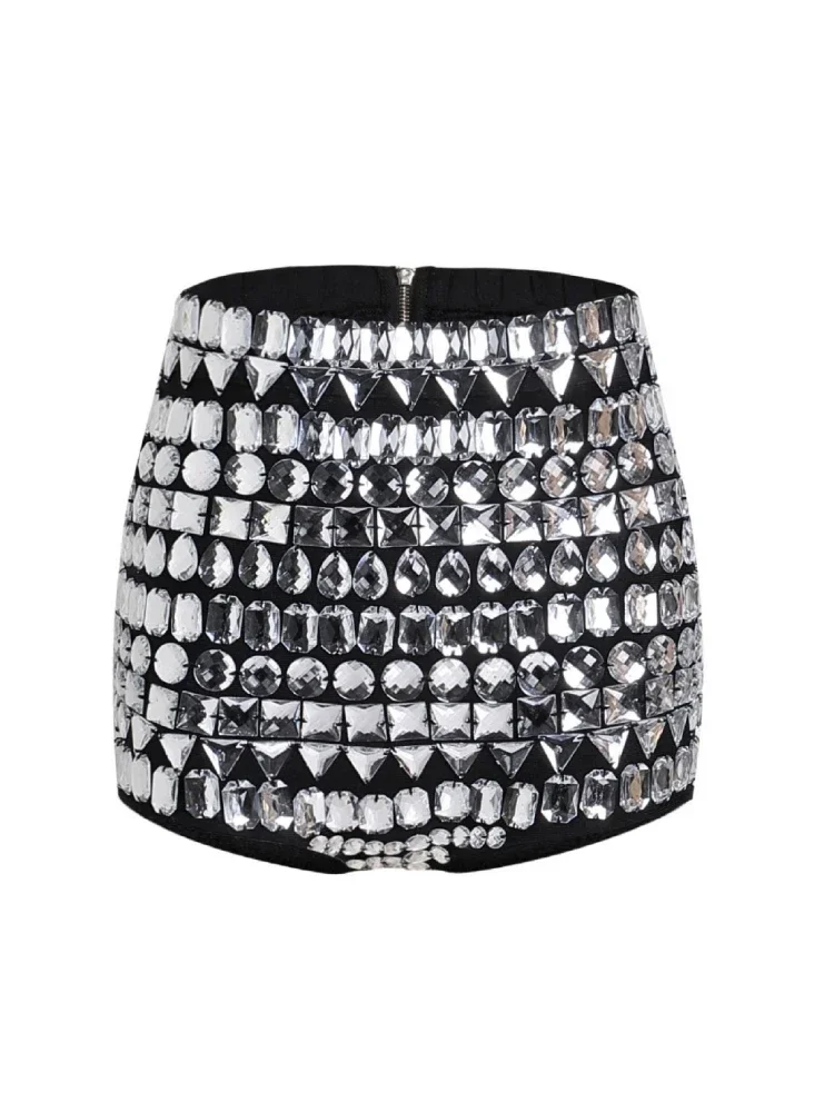 JONN Sexy Luxury Crystal Patchwork Bandage Shorts Women Black Diamonds High Waist Bodycon Shorts Streetwear Evening Club Party