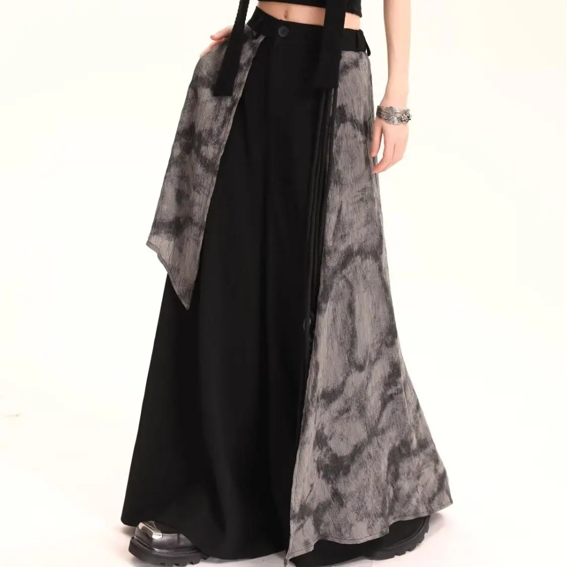 Spliced Irregular Skirt Pants for Women Chinese Style Spring New Style Designer Loose Wide-leg Pants Streetwear Clothing Female