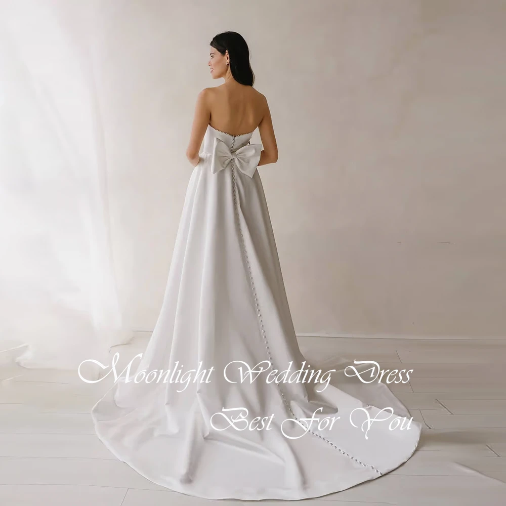 Robe De mariée trapèze festonnée avec nœud élégant, dos ouvert, sans manches, fente haute, boutons, personnalisée, 2026
