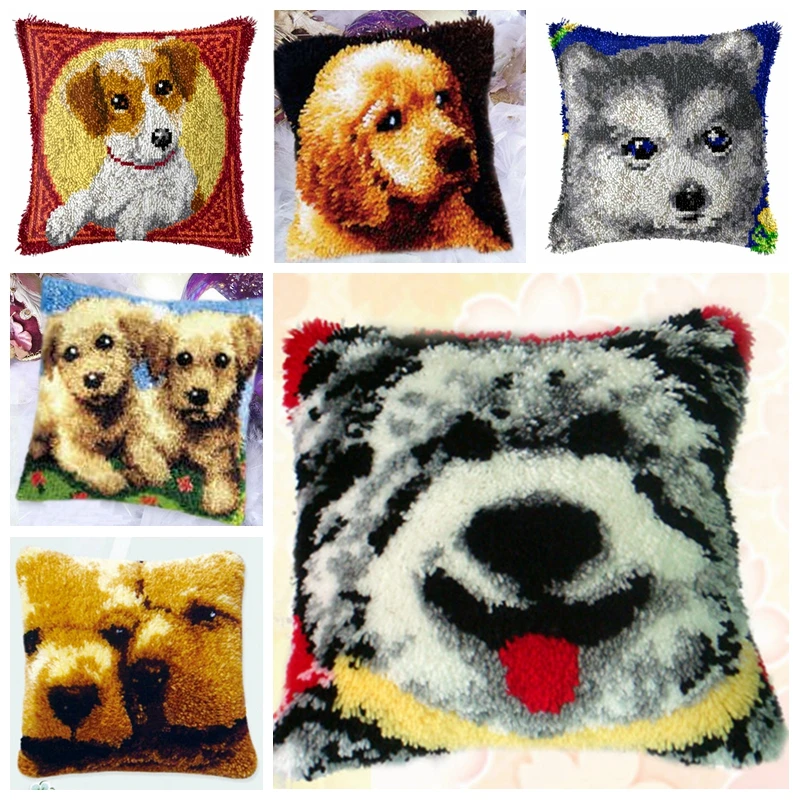 

Cute Dog Latch Hook kits Pillow Diy Cartoon Animal Handmade Printed Canvas Cushion Latch Hook Kit klink haak kleed Accessory