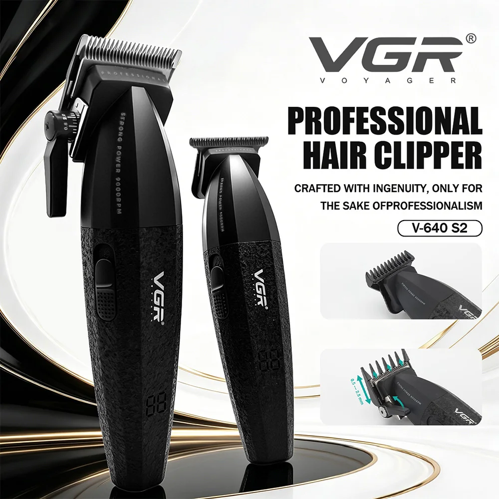 

VGR Hair Trimmer Professional Clipper Adjustable Barber Combo Cordless Hair Cutting Machine Haircut Metal Trimmer for Men V-640
