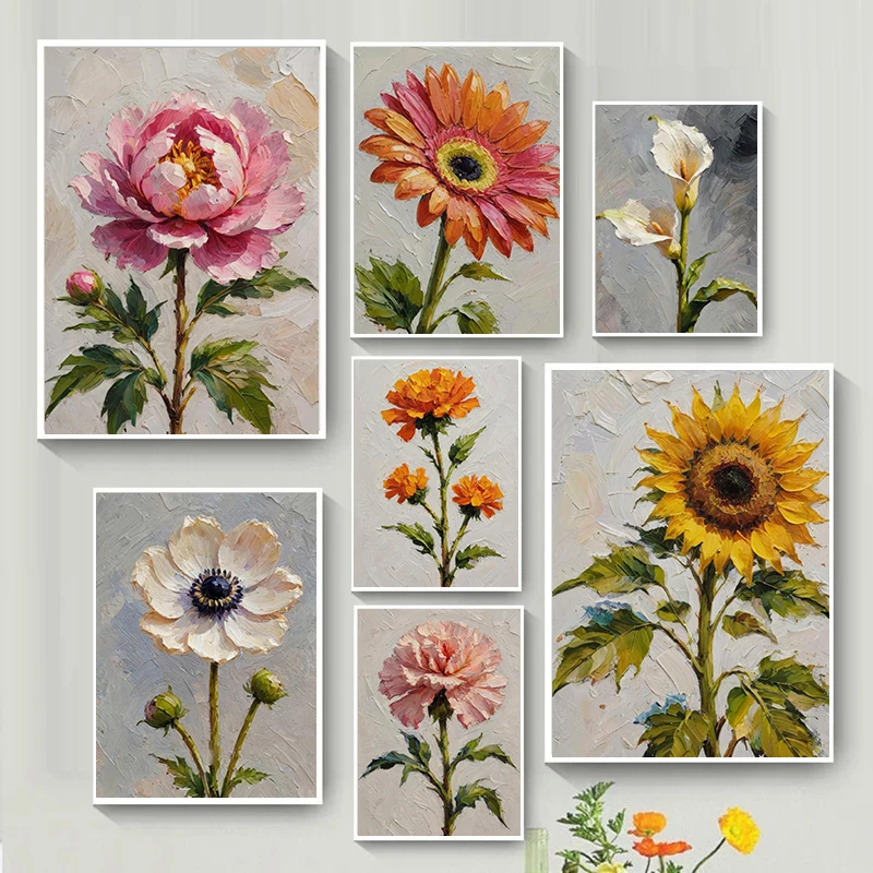 Esthétique rétro, plantes apaisantes, fleurs, illustrations, affiches, impression sur toile, peinture à l'huile, décoration de salon, chambre à coucher, décoration de la maison