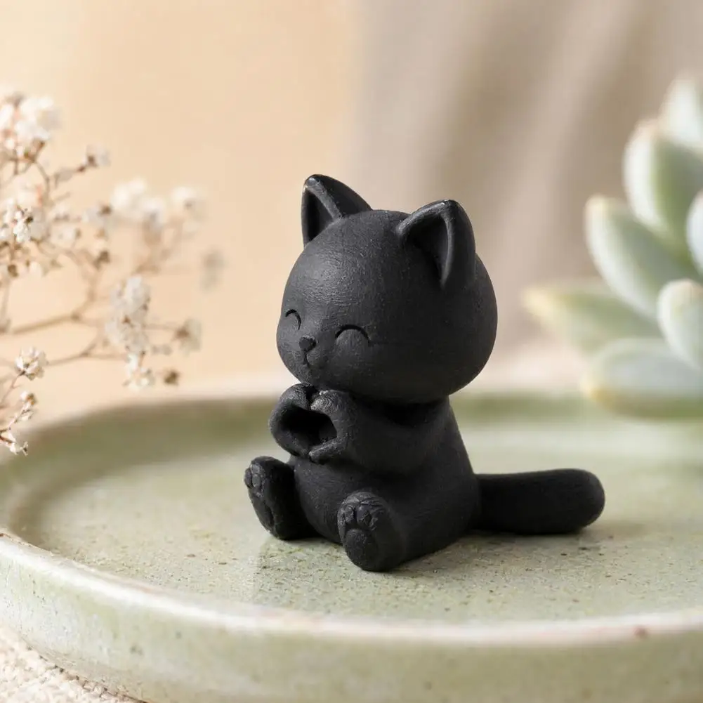 Home Room Cat Mini Decor 3d Printed Cat Figurine Artistic Heart Hand Gesture Sculpture Smiling Cat Desktop Ornament Unique Home