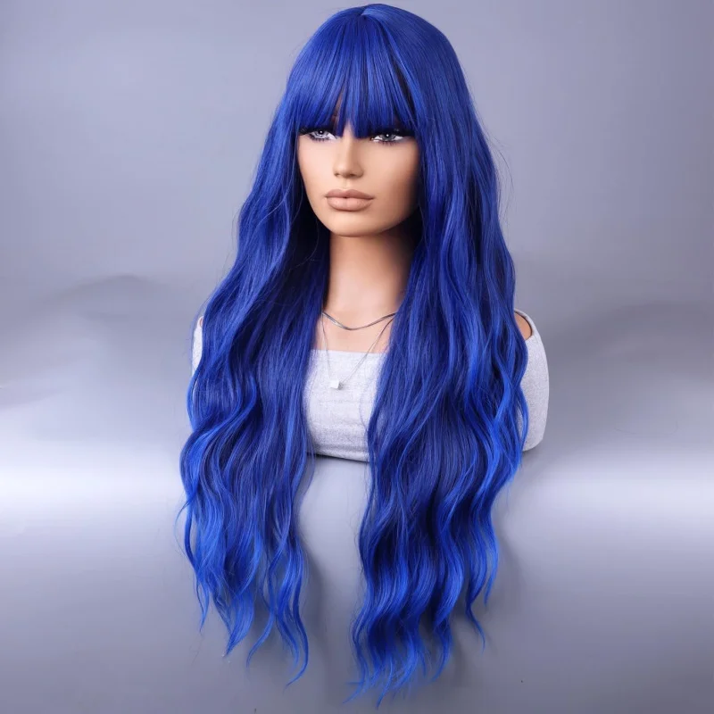 

European and American style , long curly hair with bangs, , dyed full head wig for women
