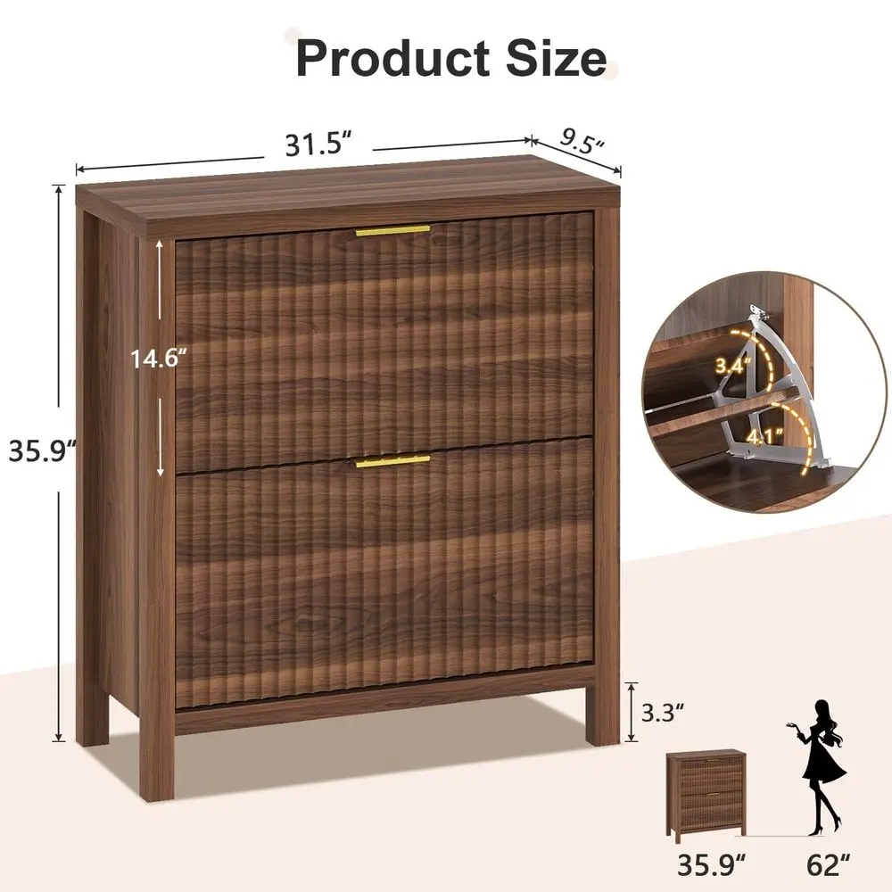 

Cabinet Storage for Entryway, Fluted Shoe Cabinet with 2 Flip Drawers, Hidden Shoe Rack Tall Freestanding Shoe Organizer with L