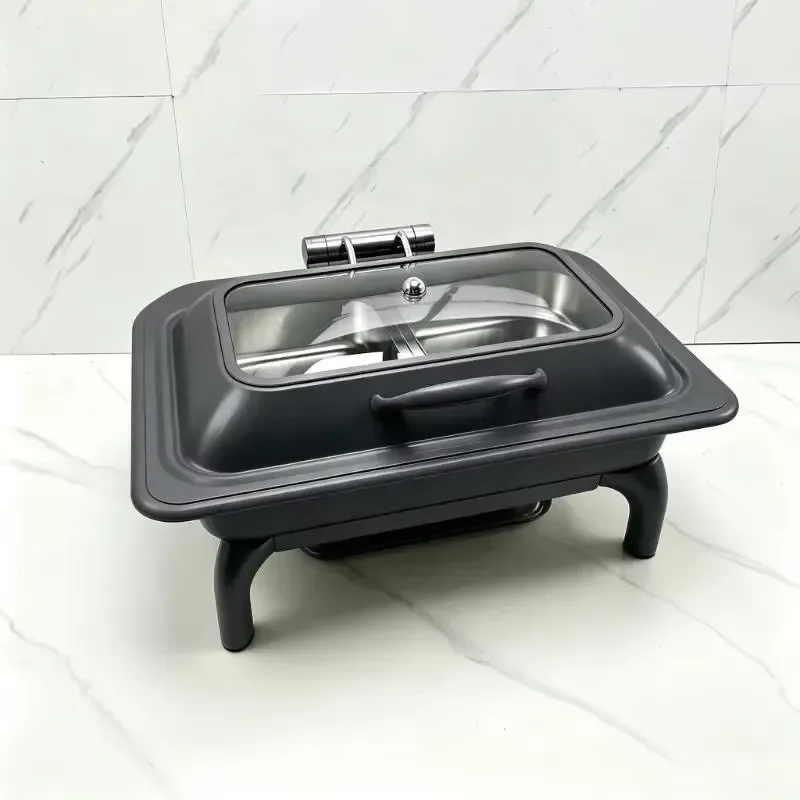 9L Black Stainless Steel Rectangular Hydraulic Soup Warmer Commercial Thermal Insulation Pot for Hotel Wedding Buffet Luxury