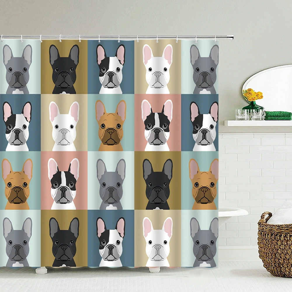 3D Printing Cartoon Bulldog Bath Screens Bathroom Shower Curtain Cat Dog Curtain Christmas Gift Decor Multi-size Shower Curtain