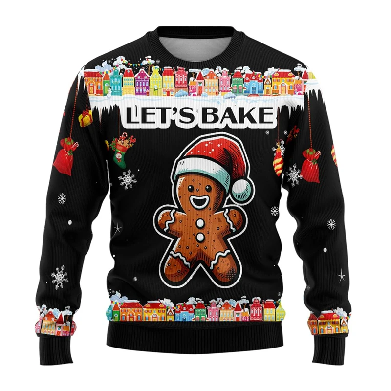 2025 Merry Christmas Ugly Christmas Sweater Gingerbread Man Pizza Beer Graphic Sweatshirts Funny Food Jumper Sweaters Pullovers