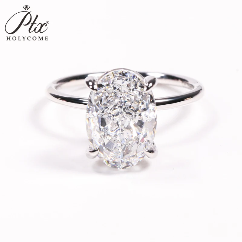 Moissanite Ring 1-3CT Crushed Ice Oval S92518K 14K 10K Yellow Gold  for Women D VVS1 Solitaire Ring for Engagement Party Wedding
