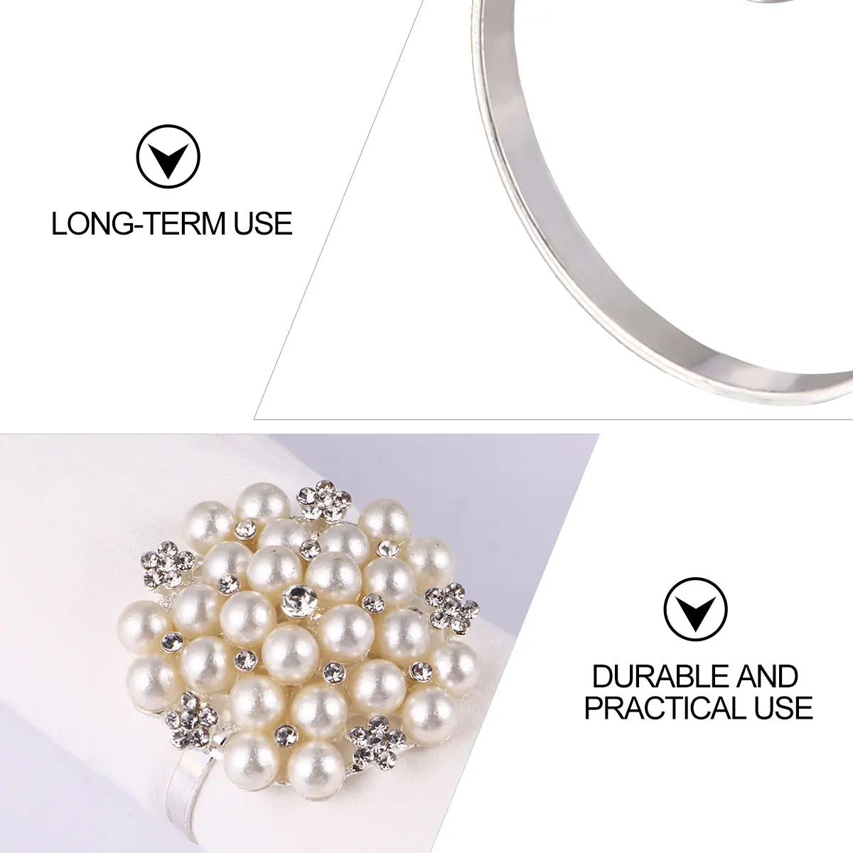 

Silver Plated Napkin Rings Pearl Design Reusable Banquet Party Decoration Diamond Embellished Tableware Accessories Kitchen Bar