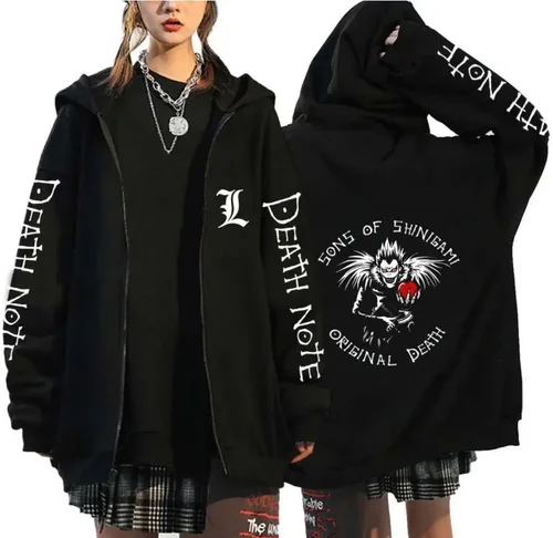 Sudadera con capucha de gran tamaño Death Note con cremallera Sudadera con capucha Moletom Feminino Casual Streetwear Sudaderas Vetement Homme Anime Tops Chaquetas