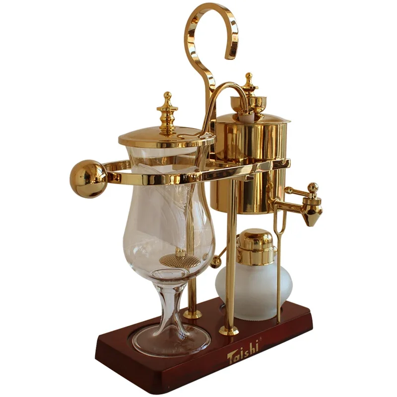 

Glass Syphon Drop Coffee Maker Pot 4 Cups French Belgium Luxury Royal Family Balance Polished Rose Gold Color