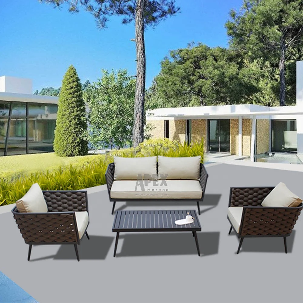 Modern Space Saving Leisure High Quality Cast Aluminum Garden Table And Chairs Rattan Woven Outdoor Furniture Sofa Garden Set