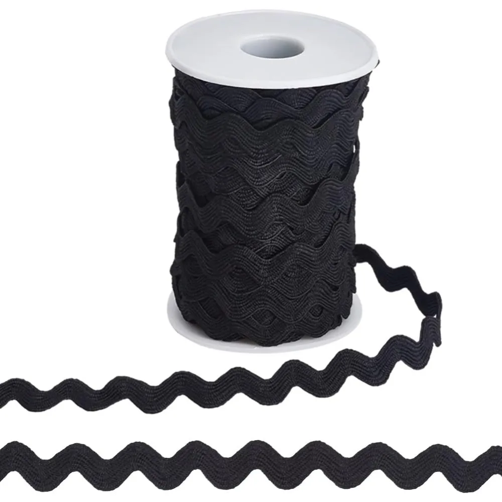 1 Roll 25 Yards RIC Rac Trim Ribbon 0.4 inch/10mm Black Rick Rack Wave Sewing Bending Fringe Trim Braided Woven Fabric