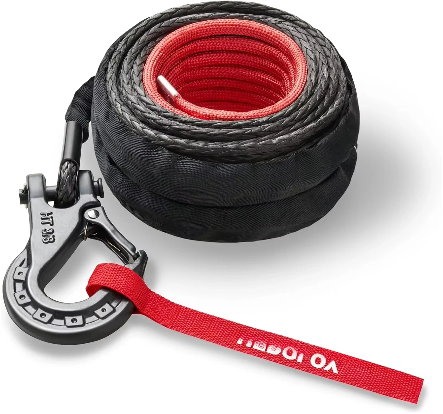 Black Synthetic 3/8 X 80ft Winch Cable, 24,000 lb Winch Cable Protector with Hook, for 4WD SUV Truck