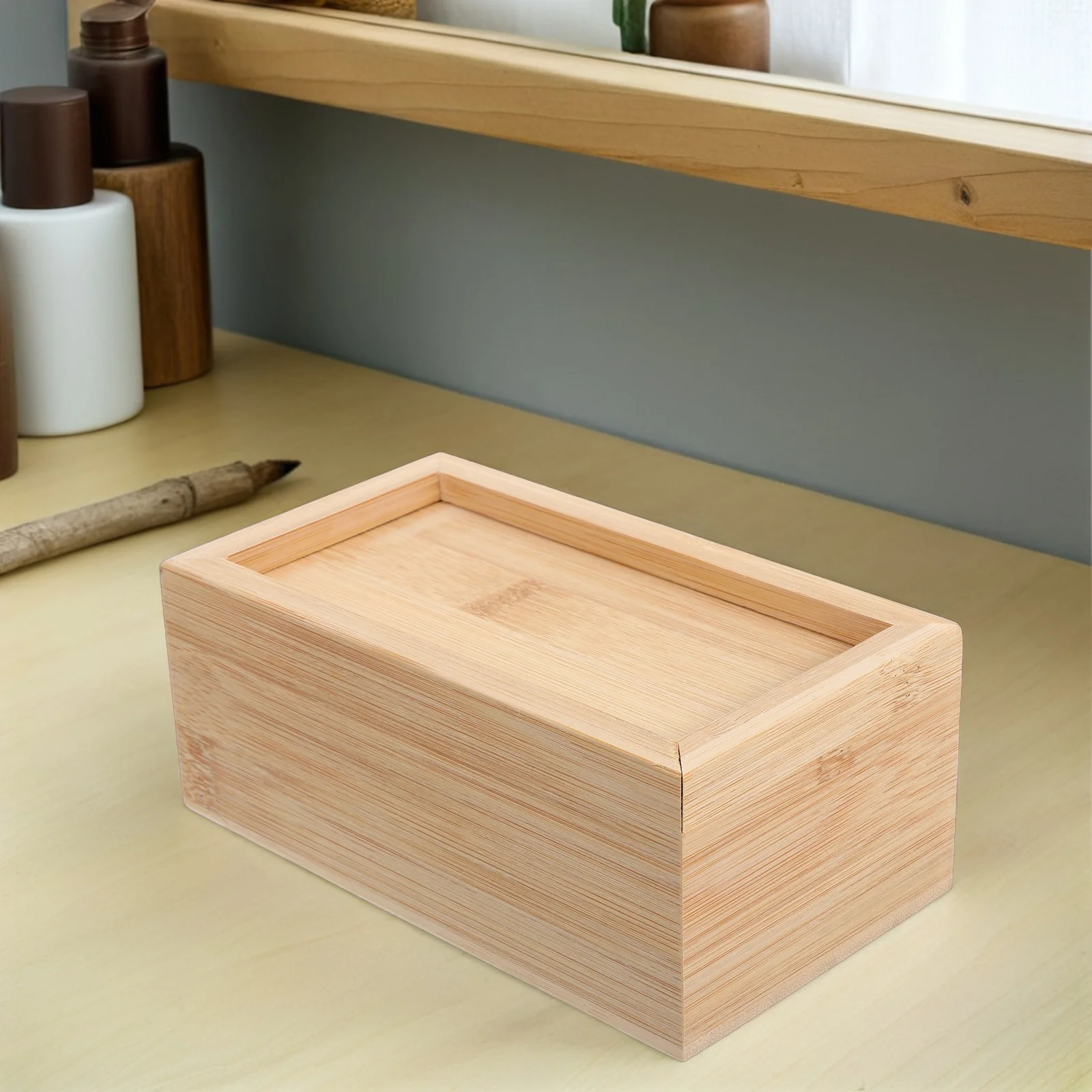 

Rectangle Wooden Storage Box with Slide Lid Unfinished Natural Solid Wood Decorative Container for Tea Jewelry Keepsakes Small