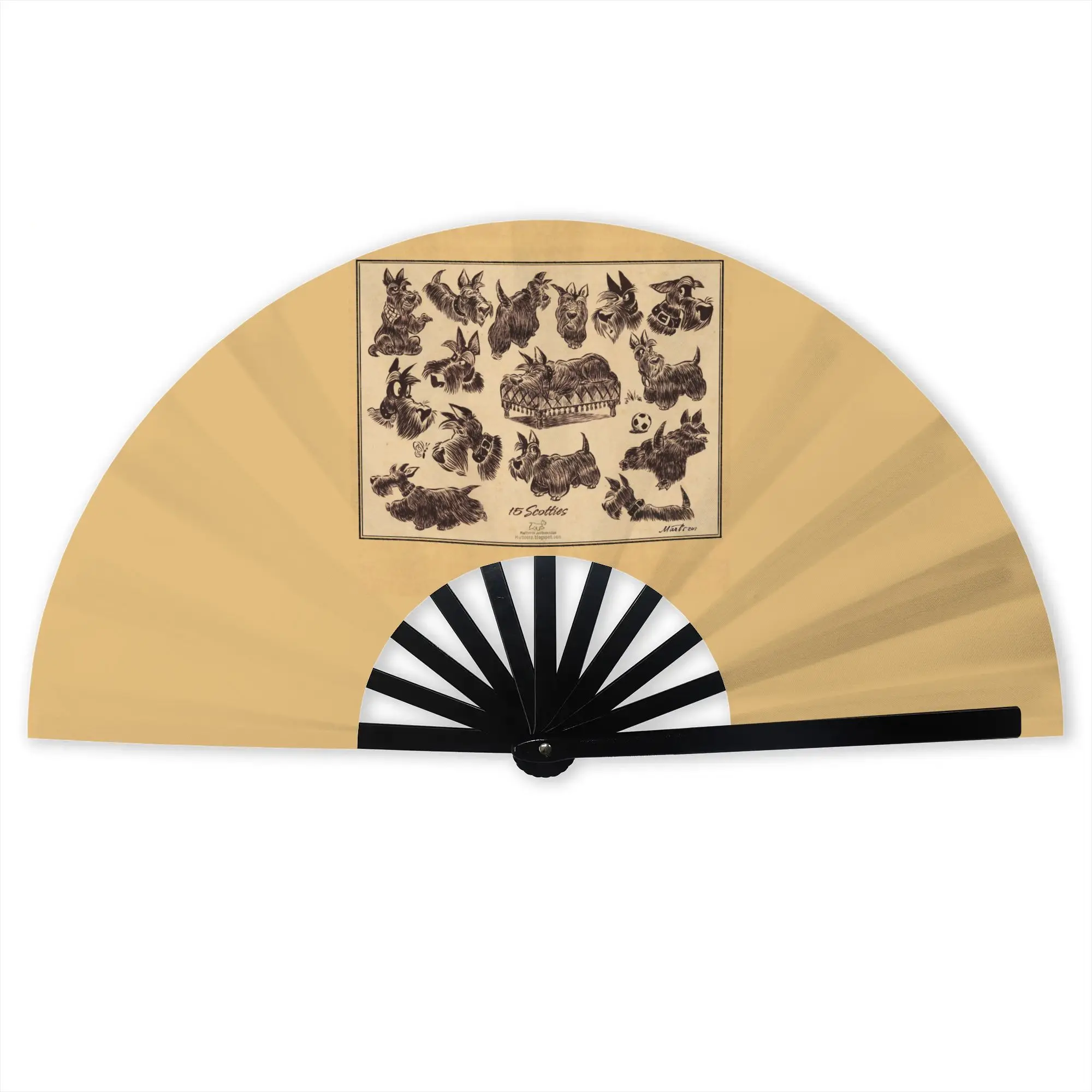 Scottie Dog Traditional Folding Fan Chinese Style Scottish Terrier High-Quality Polyester Fans Gift Classic Decorative Hand Fan