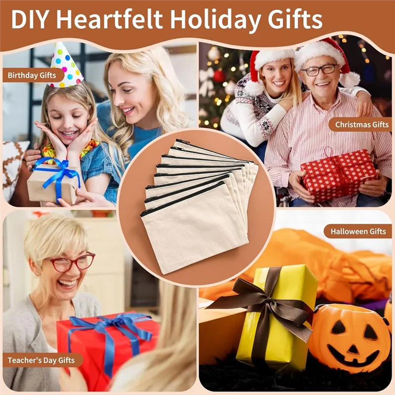 LITE-50 Buah Tas Rias Kanvas Kosong Sublimasi, Tas Rias Kosmetik Transfer Panas DIY Kosong Massal untuk Tas Rias Pengiring Pengantin