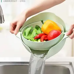Double Layer Vegetable Drain Basket Kitchen Gadgets Green Blue Pink Rice Washing Bowl with Handle Sink Rotatable Drainer