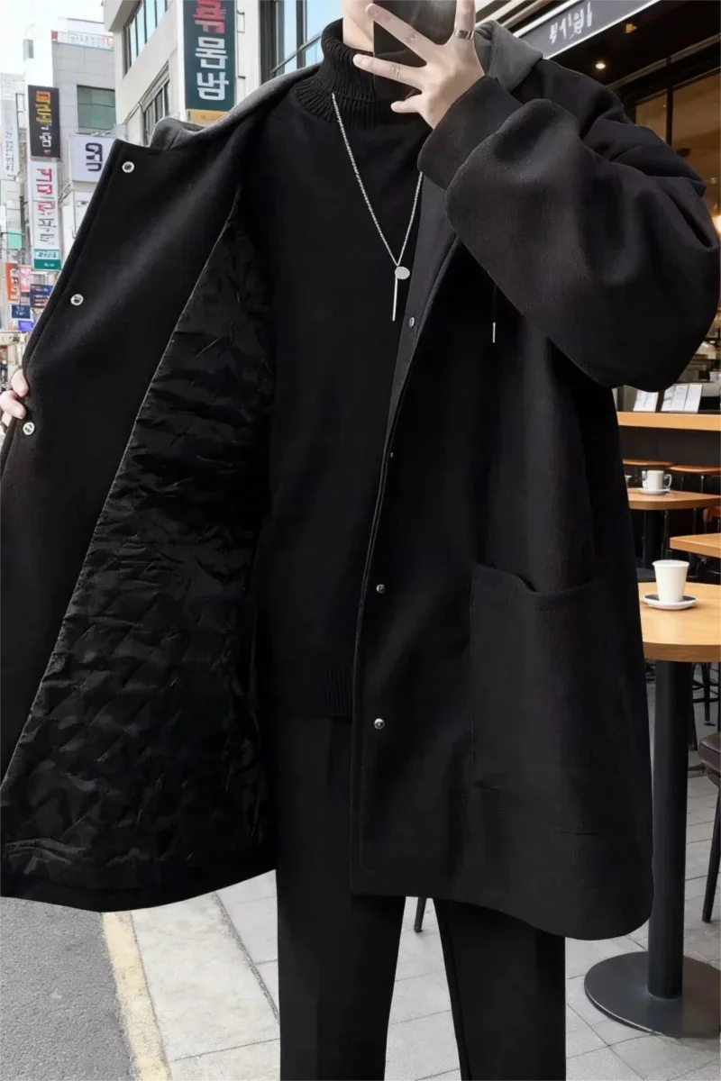 Men's Quilted Hooded Overcoat - Relaxed Fit Mid-Length Parka in Solid Colors for Everyday Wear