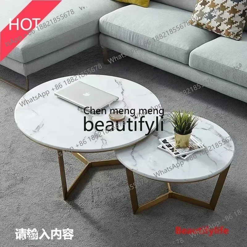 

Simple Modern Light Luxury Living Room Rock Slab Home Small Apartment Coffee Table Round Combination ss26