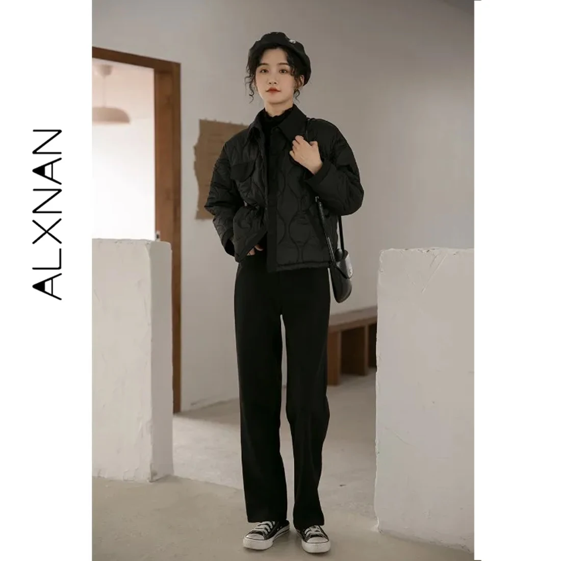 

Женская черная короткая куртка ALXNAN с подкладкой, новинка 2026 года, свободный крой, в корейском стиле, утепленное пальто, элегантная женская одежда LXN959