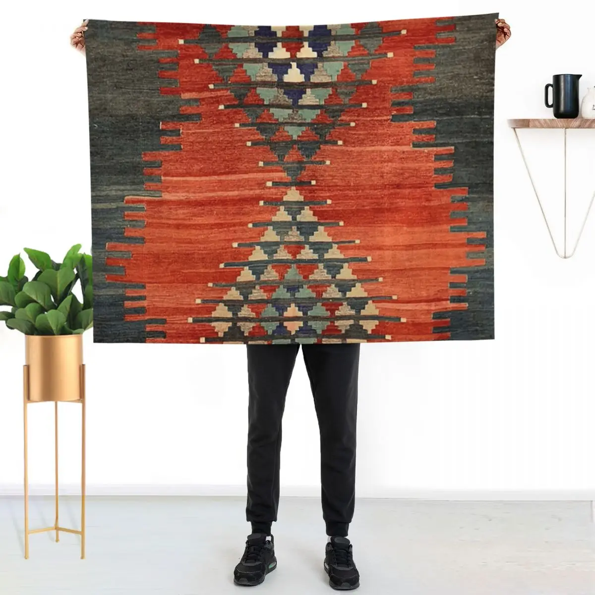 Vintage Kars Decorative Whole Kilim, Navaho Weave, Woven Aztec Textile Throw Blanket sofa bed Sofas blankets and throws Blankets