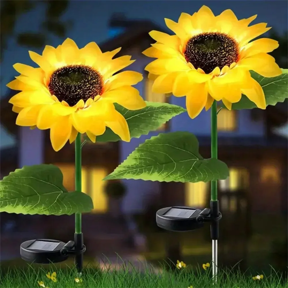 1 Head/3 Heads Solar Sunflower Courtyard Light, Ground Insertion Outdoor LED Lawn Light, Used for Garden Landscape Decoration