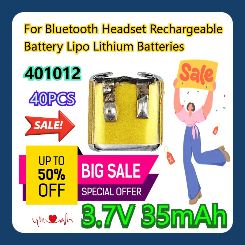 

For Bluetooth Headset Rechargeable Battery 401012 3.7V 35mAh Lipo Lithium Batteries 40pcs