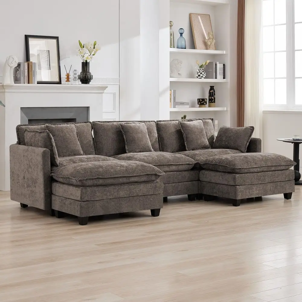 

Sectional Cloud Deep Seat Couch, Oversized Chenille U Shaped Sectional Sofa for Living Room Set, Comfy Upholstered Modular 3Sea
