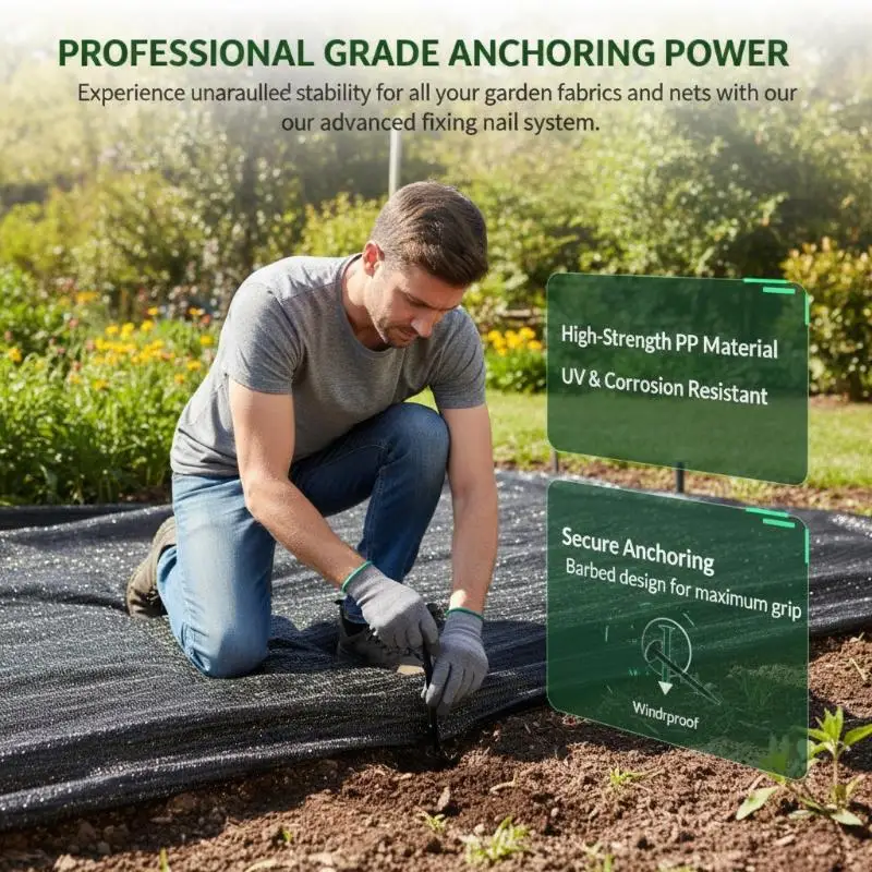 100Pcs Plastic Garden Ground Spiked Fixing Nails Anti Weed Fabric Landscape Stakes for Lawn Weed Mat Securing Landscaping