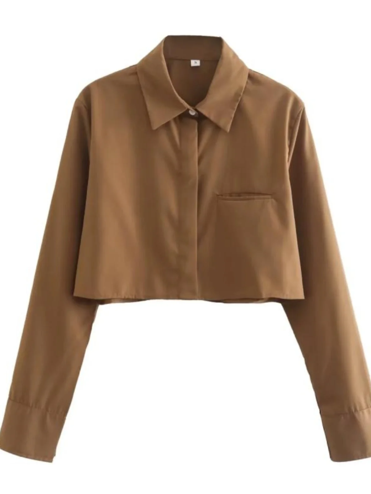 Nova csa fena de manga crida, soltinha, branca, estilo outono, com gola dobrável, curta, estilo urbano, que deixa a...