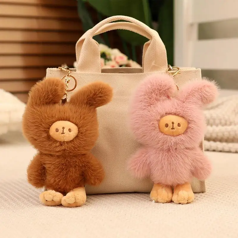 Bear Plush Key Chain Bunny Clothing Bear Purse Charm Key Charm Stuffed Keychain Key Holder Bag Pendant For Women Girls