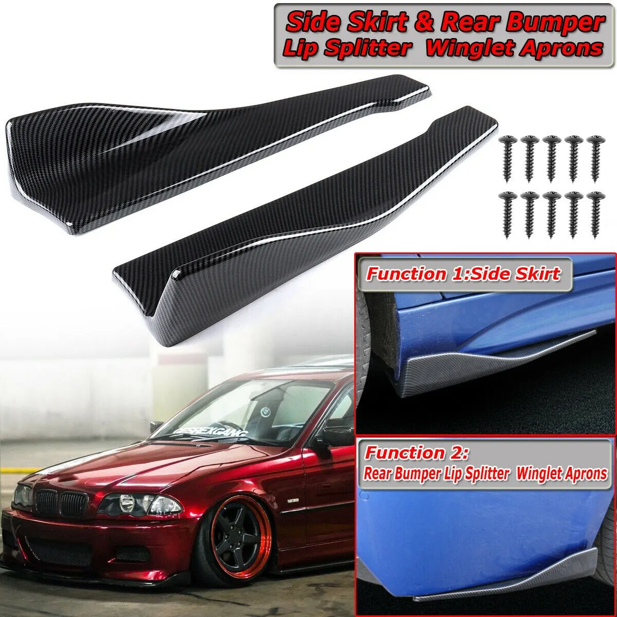 2Pcs 48cm Carbon Fiber ABS Rear Bumper Protector Diffuser Lip Splitter Apron Spoiler Side Skirt Universal Car Accessories