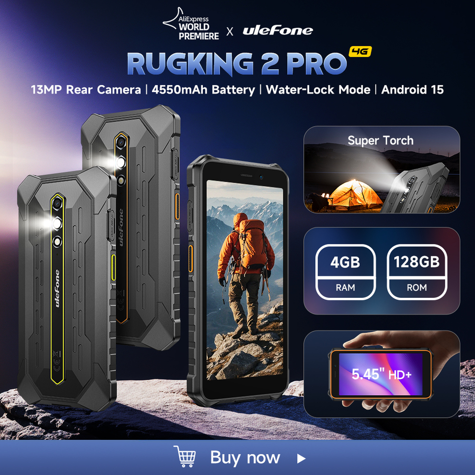  Ulefone RugKing 2 Pro AI Rugged Phone Android 15 4G 128GB ROM Waterproof Smartphone NFC 5.45"4G  Global 4550mA 