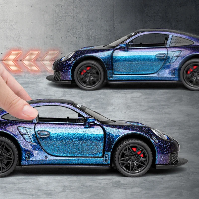 New 1:32 Porsche 911 GT3 RS Supercar High Simulation Diecast Metal Alloy Model car Sound Light Pull Back Collection Kid Toy Gift