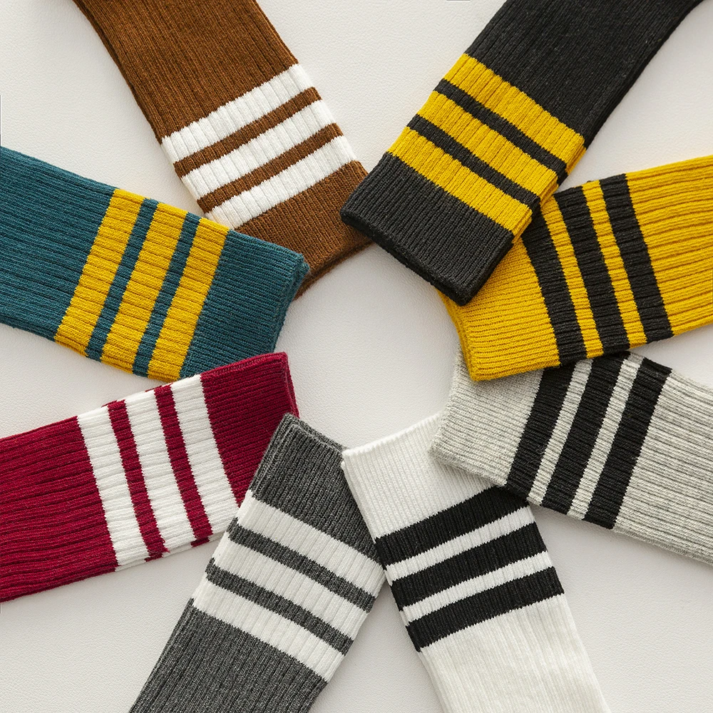 1 Pairs Preppy Style Shildren Socks  Soft Cotton Black White Striped Warm Student High knee Socks Boys Girls Sports Socks 3-12y