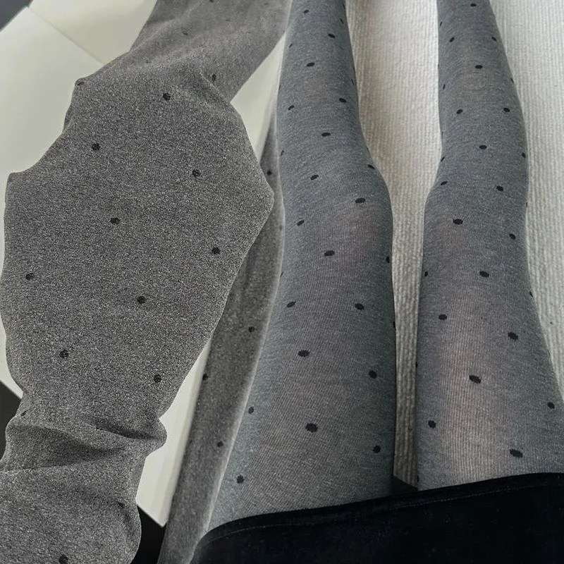 

120D Elastic High Waist Pantyhose Gray Love Dot Women's Tights Thin Velvet Spring and Autumn Compression Stockings Streetwear