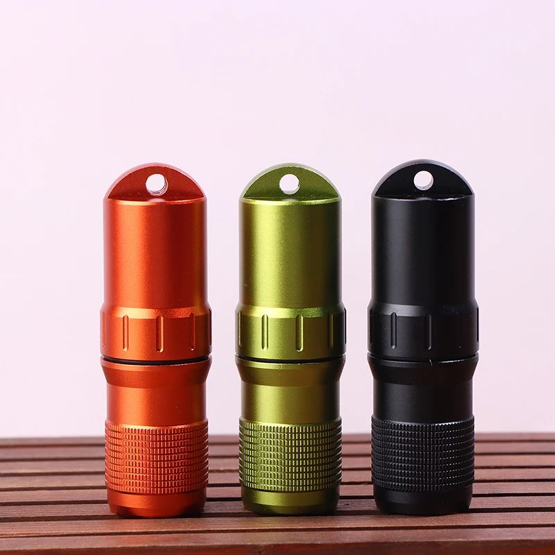 * Portable Pill Case Waterproof EDC Container Capsule Airtight Aluminum Alloy Pill Bottle Keychain Travel Pill Holder Organsizer