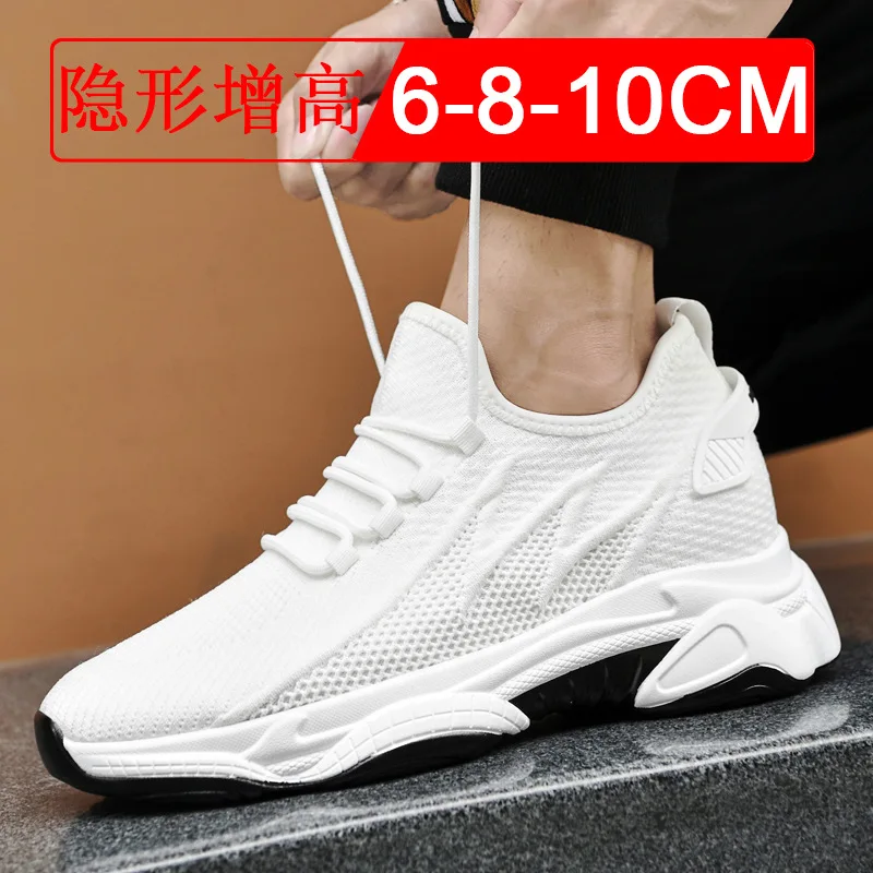Breathable Flyknit Mesh Elevator Shoes for Men 10cm Invisible Height Increase Summer White Sneakers Casual Canvas Shoes image 3